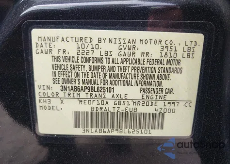 2011 Nissan Sentra 2.0Sr from USA, damaged, VIN 3N1AB6AP9BL625101